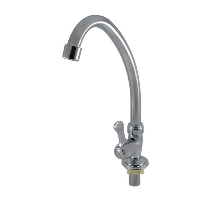 Tubina de cozinha de acabamento de cromo de rotação 360 de punção única para lavatório de cozinha moderno