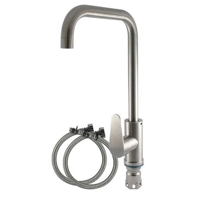 Corpo de aço inoxidável Deck Montado torneira misturador frio e quente Primavera torneira de cozinha prateada