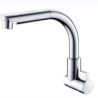Torneira de Cozinha de Cartucho de Munição de Cerâmica Montada na Parede com Acabamento Cromado para Pias Modernas