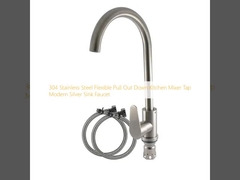304 aço inoxidável flexível puxa para baixo cozinha misturador torneira de água de água de limpeza de prata moderna